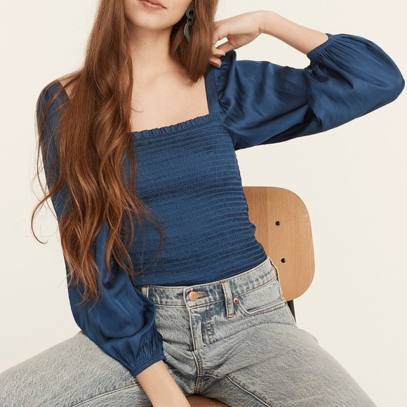 J. Crew Tops - J. Crew • Square Neck Smocked Satin Blouse